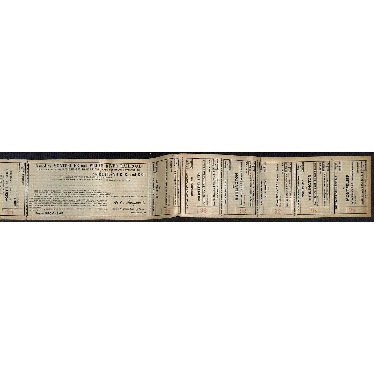 Montpelier and Wells River Railroad Unused First Class Ticket Scarce c1941 #86