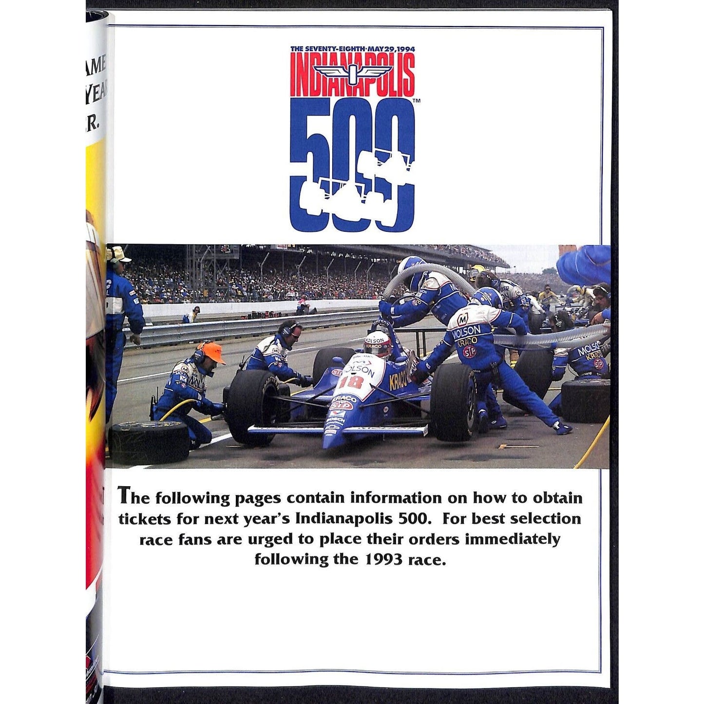 1993 Indianapolis 500 Racing Program VGC 207pp 1 lb. 4oz.