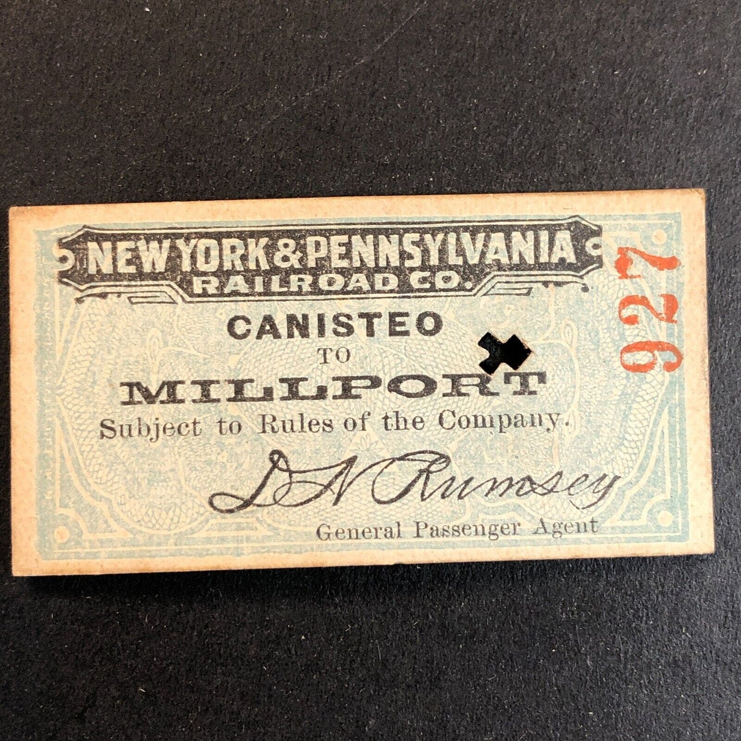 New York & Pennsylvania Railroad July 14 1917 Millport Ticket #927