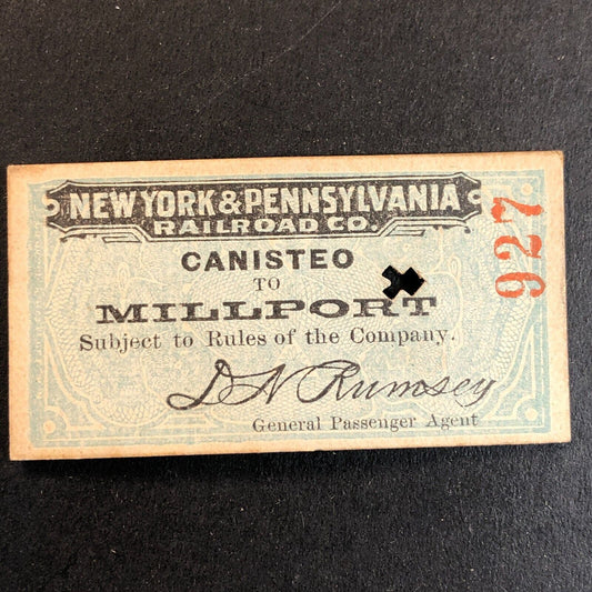 New York & Pennsylvania Railroad July 14 1917 Millport Ticket #927