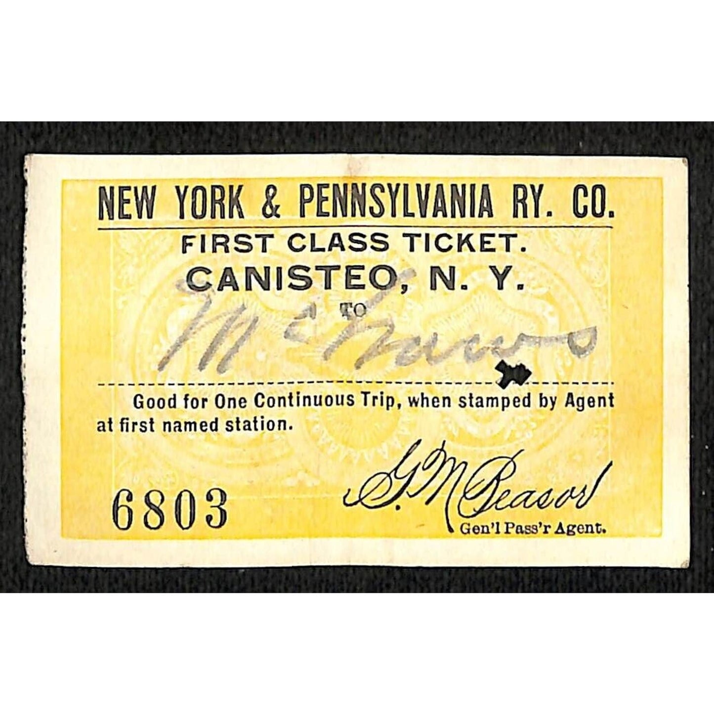 New York & Pennsylvania Railroad RY July 14 1917 McGraws Ticket #6803