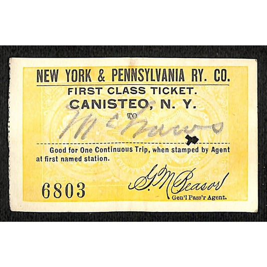 New York & Pennsylvania Railroad RY July 14 1917 McGraws Ticket #6803