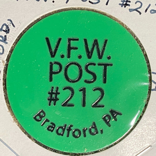 Bradford, PA V.F.W. Post 212 Plastic Drink Token "Good For Happy Hour Only"