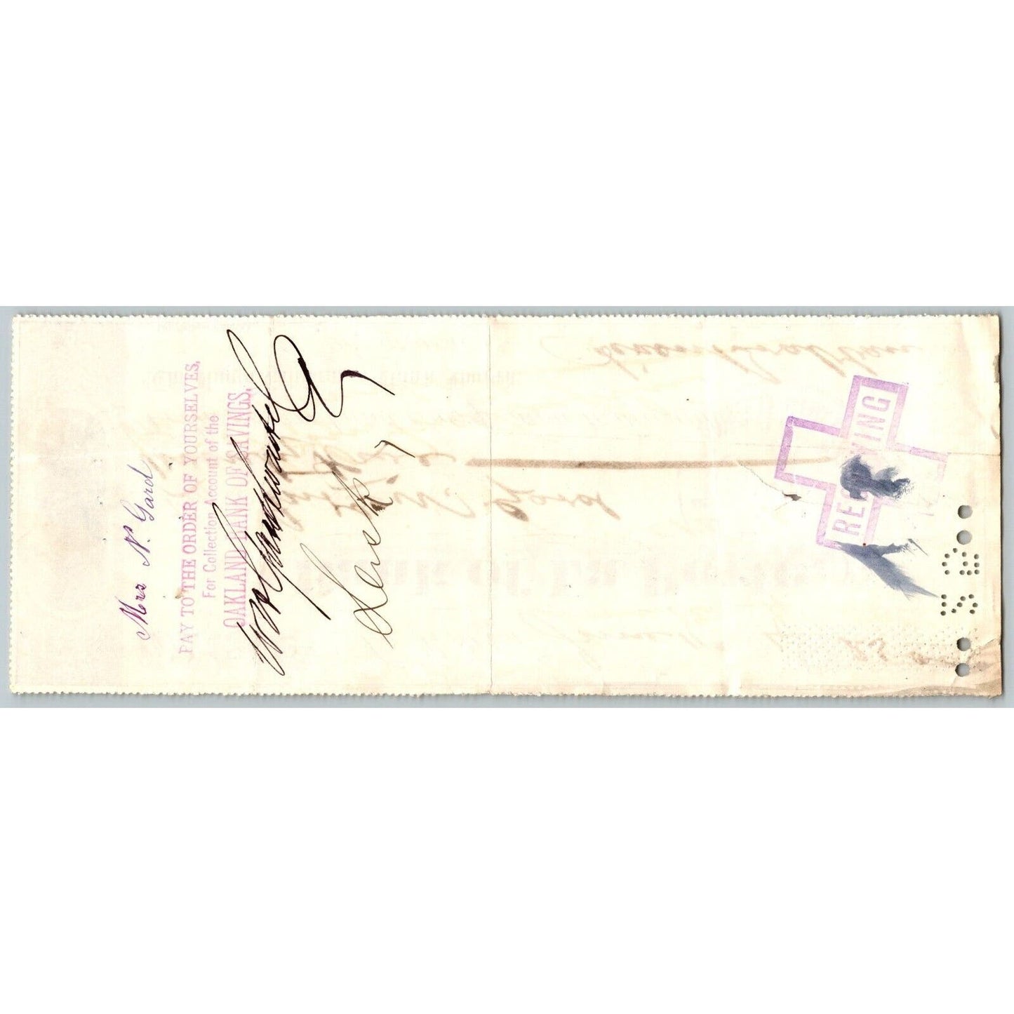Bank of La Porte Check Mrs. N. Gard 1884 Mining Vignette #12492
