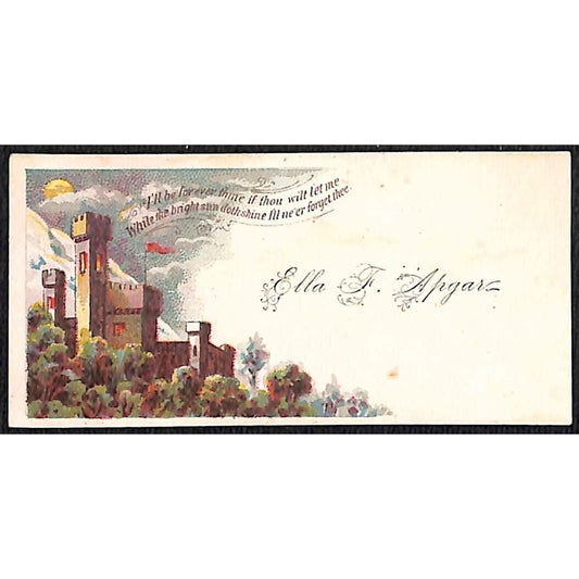 "Ella F. Apgar" Victorian Calling Greeting Card - Castle w/ Friendship Poem