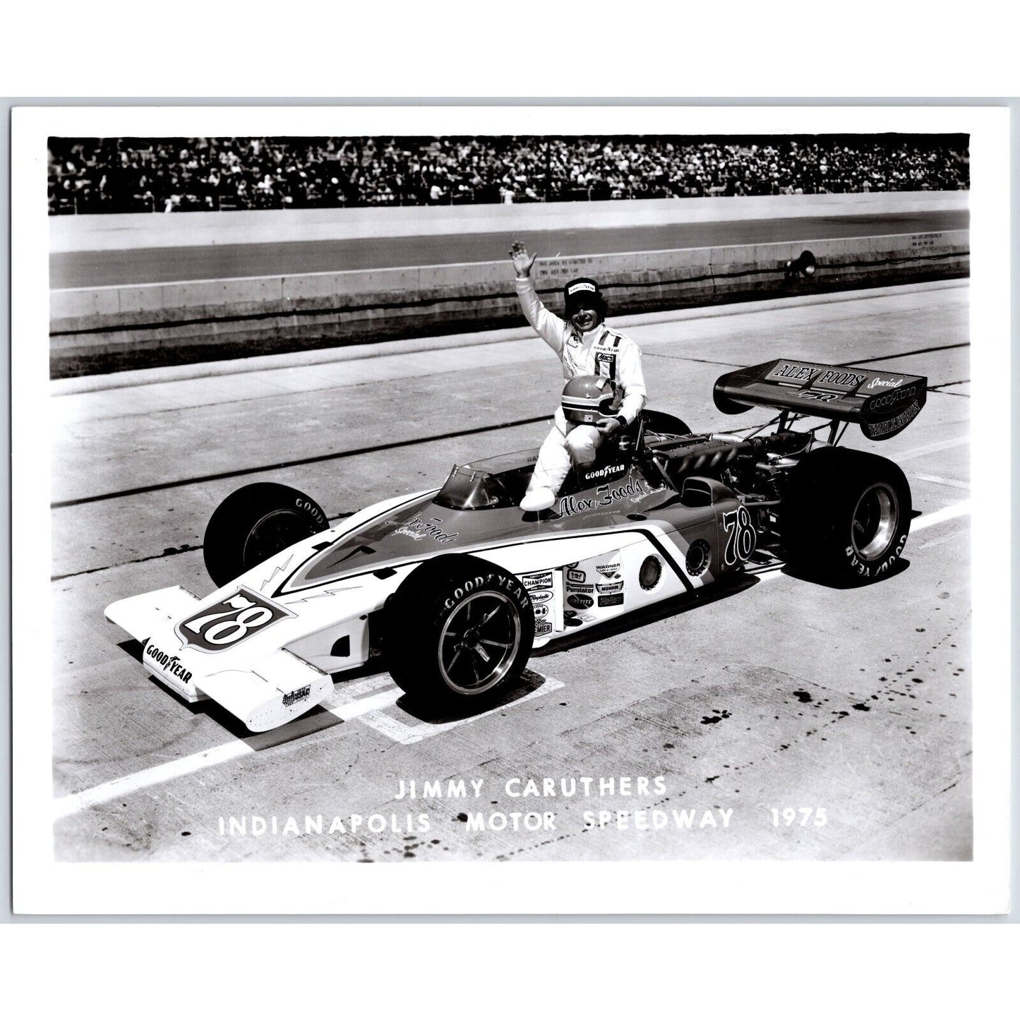 Jimmy Caruthers #78 1975 Indianapolis Motor Speedway 8" x 10" Photo IMS Stamp
