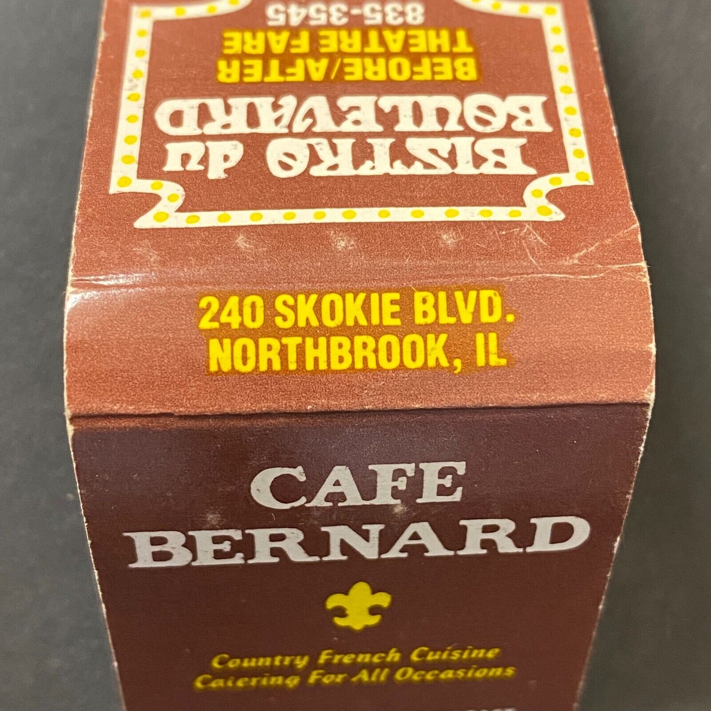Cafe Bernard Restaurant French Northbrook, IL Full Matchbook c1974-80's VGC