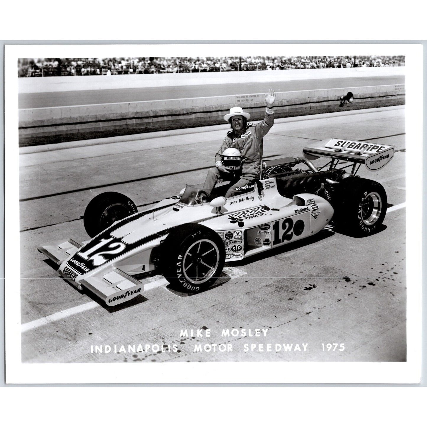 Mike Mosley #12 1975 Indianapolis Motor Speedway 8" x 10" Photo IMS Stamp VGC