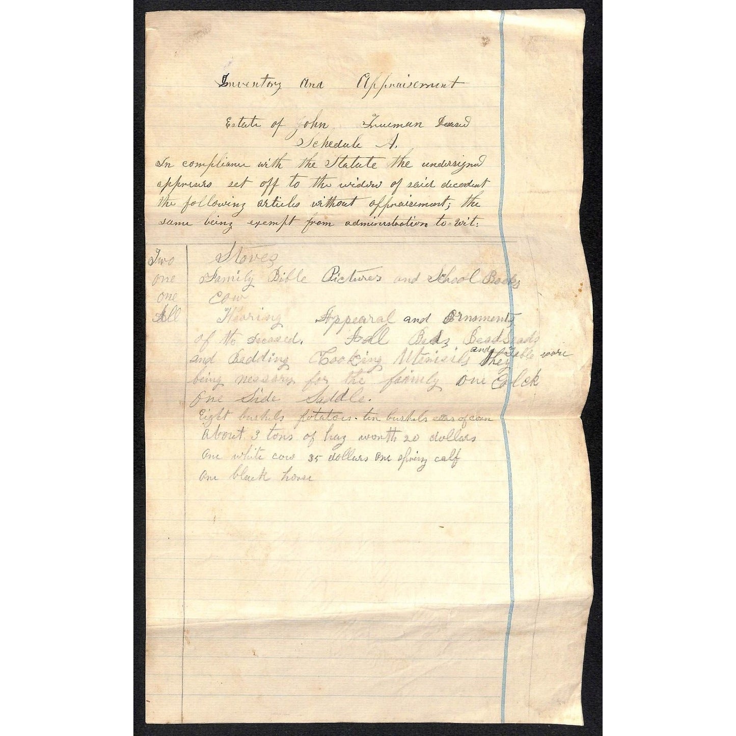 3 Farm Livestock / Tools Auction Inventory Lists Jacob & Isaac John Truman c1887