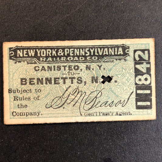 New York & Pennsylvania Railroad July 28 1917 Bennetts, NY Ticket #11842