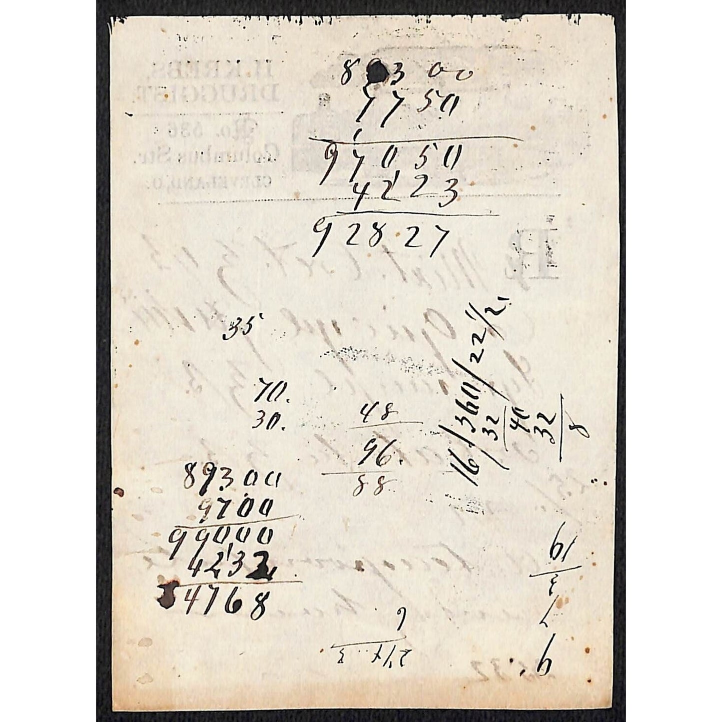 H. Krebs, Druggist Columbus St. Cleveland c1870's* Prescription #3532