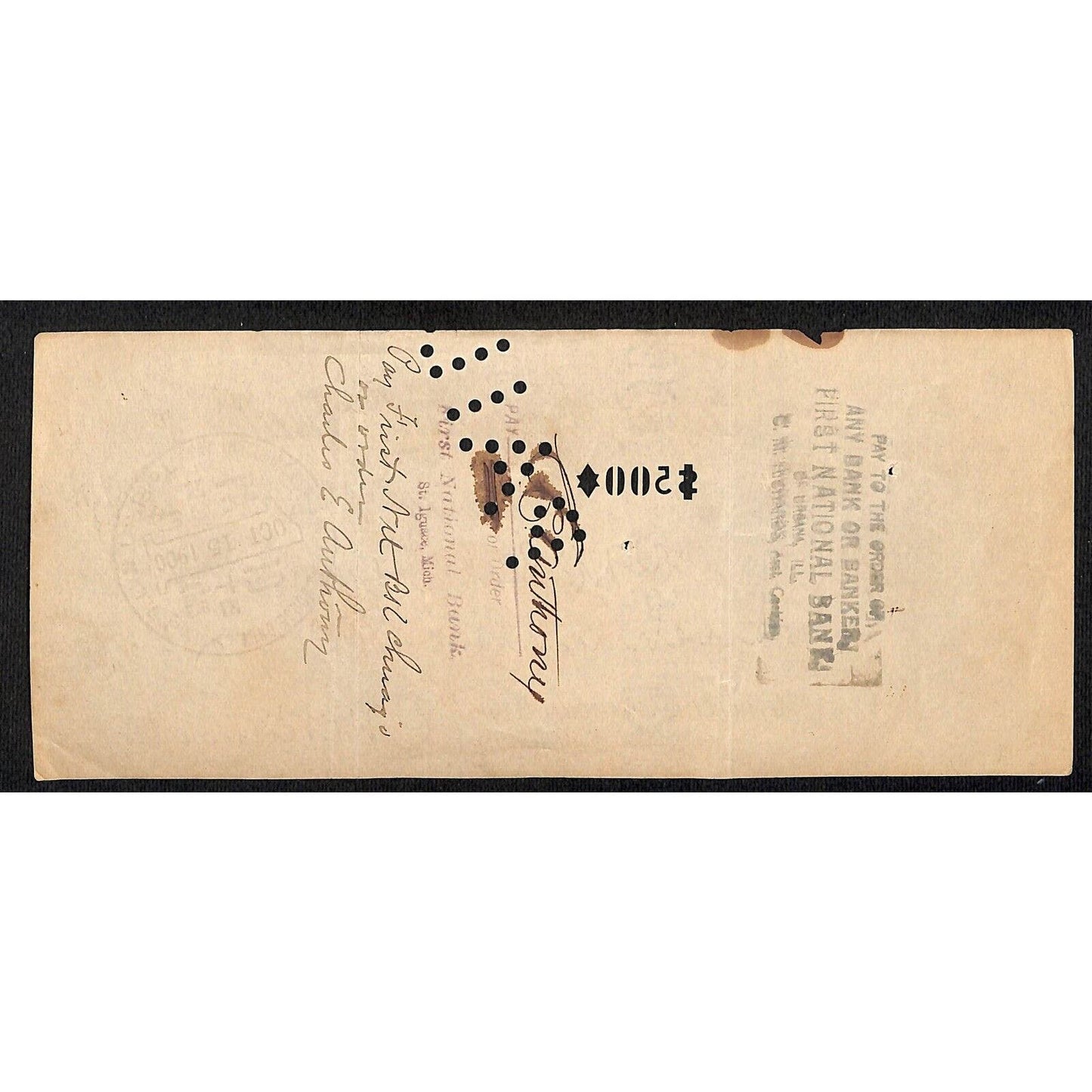 FNB Urbana, IL $500 1900 Bank Check Revenue Stamp w/ University Bldg. Vignettes