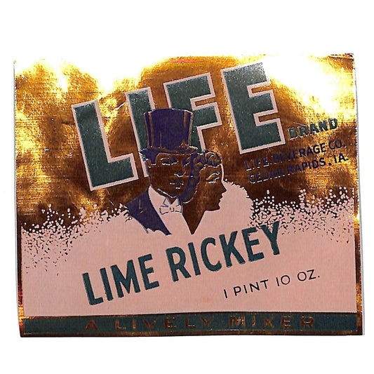 Life Brand Lime Rickey Mixer Life Beverage Co Foil Soda Bottle Label c1935-45