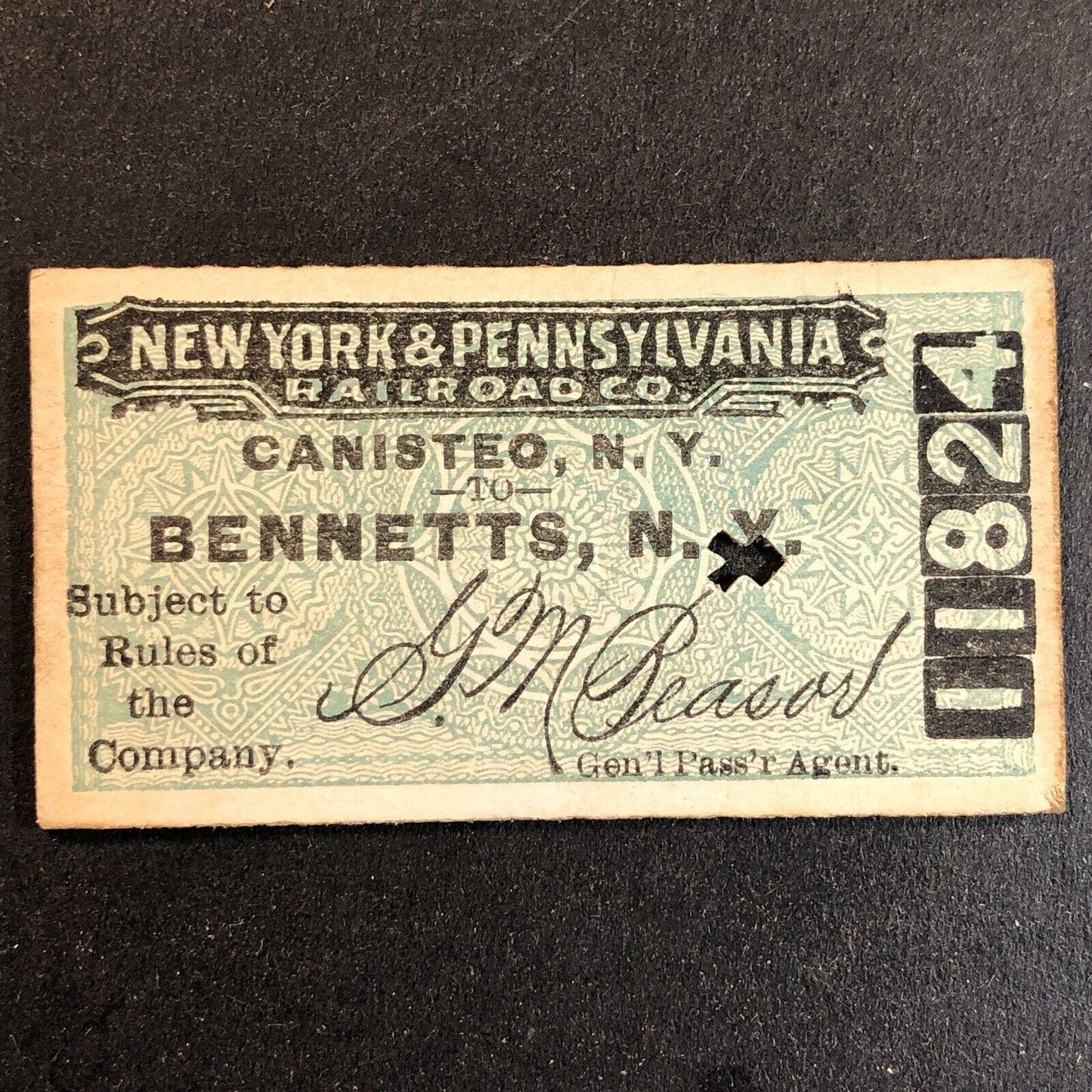 New York & Pennsylvania Railroad July 14 1917 Bennetts, NY Ticket #11824