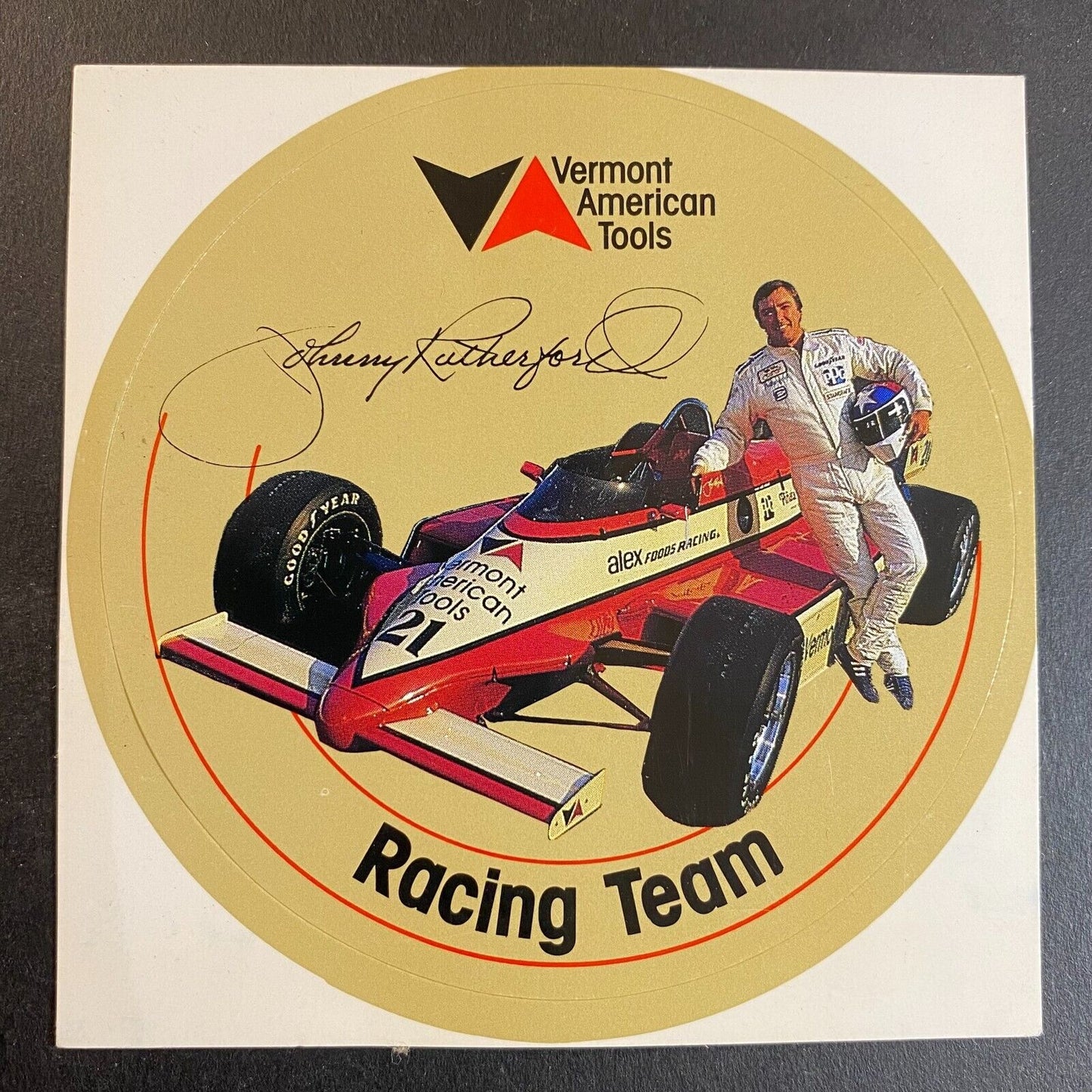 Johnny Rutherford Vermont American Tools Racing Team Real Photo Sticker c1985