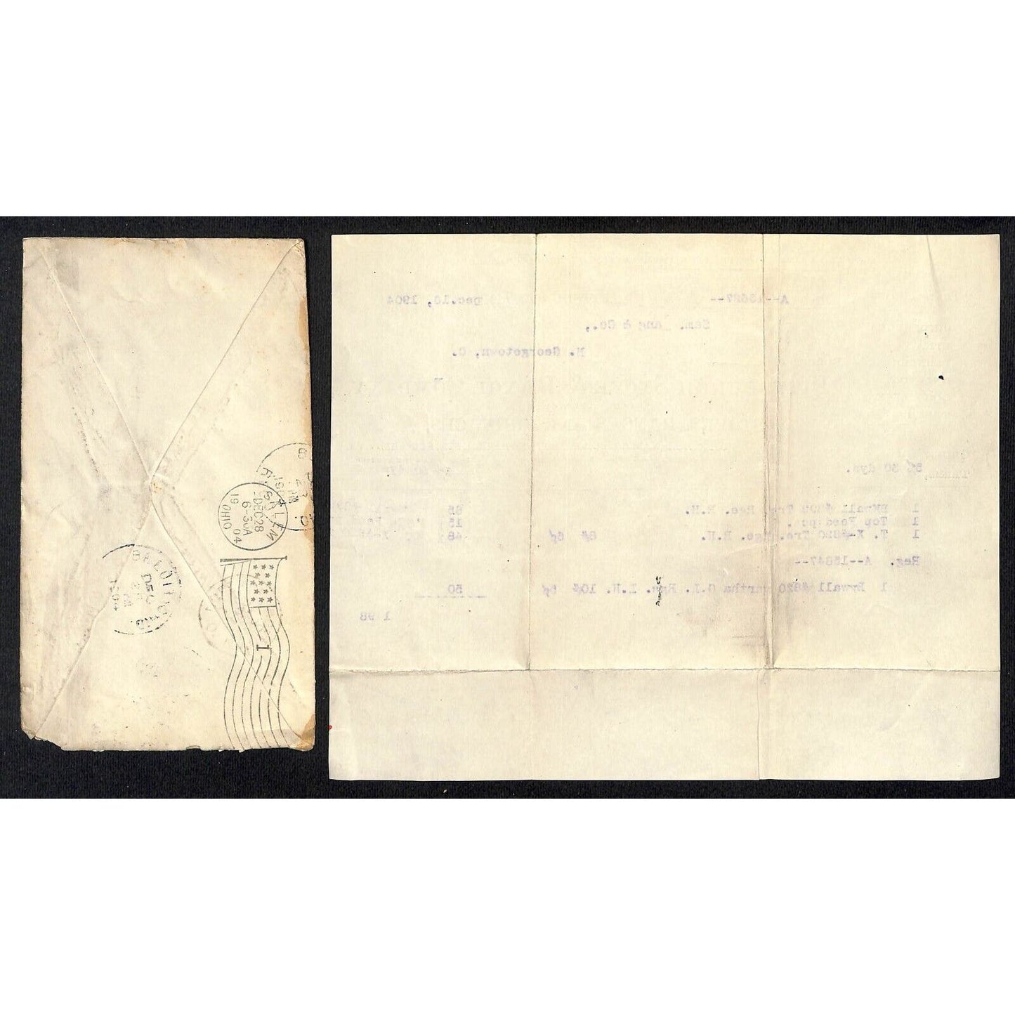 Pittsburgh Stove & Range Co. Samuel Wang Co* N. Georgetown 1904 Billhead & Cover