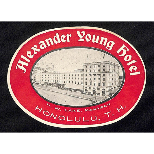 Honolulu Territorial Hawaii Alexander Young Hotel Luggage Label c1902-1905*