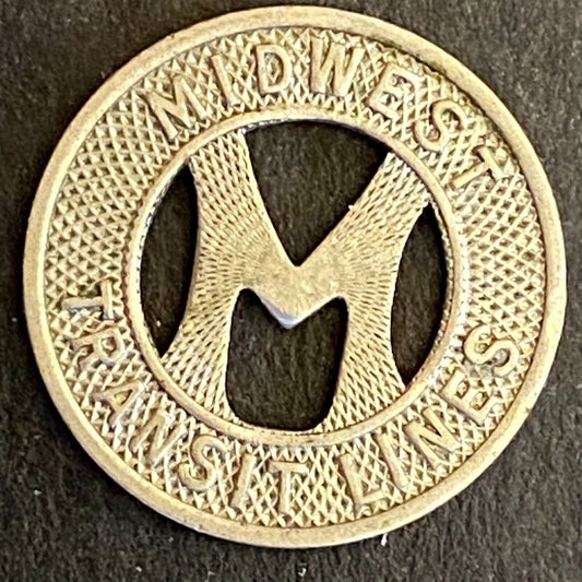 Midwest Transit Lines Ames, IA Good For One Fare Transit Token 16mm c1945 (#2)