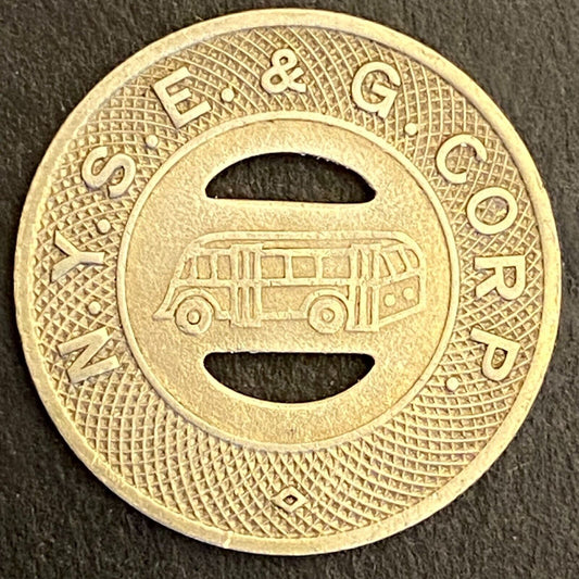N.Y.S.E. & G. Corp G/F One Fare Elmira Transit Token c1944 21mm (#3)