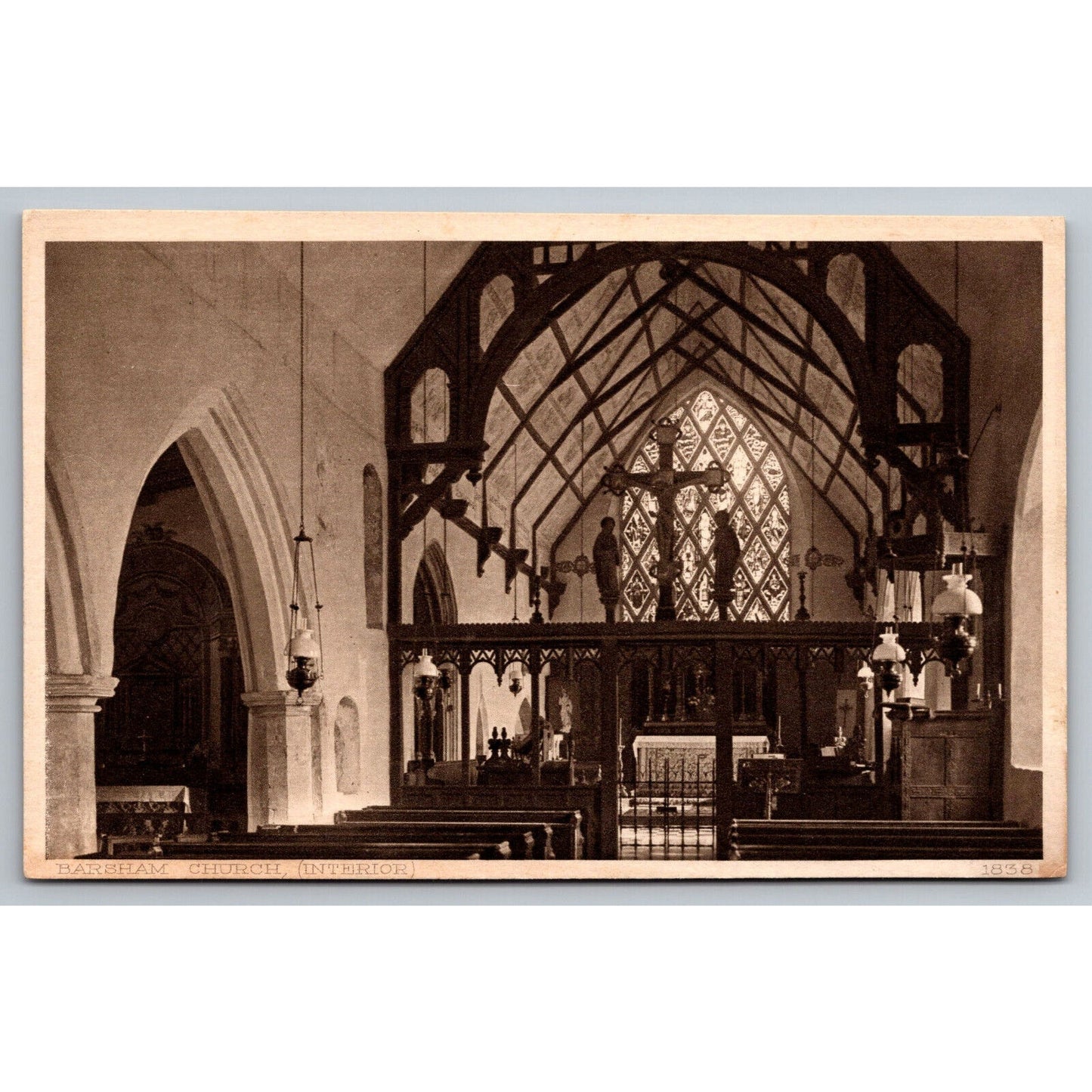 Barsham Church Interior RPPC* UP Postcard S.H. 1838