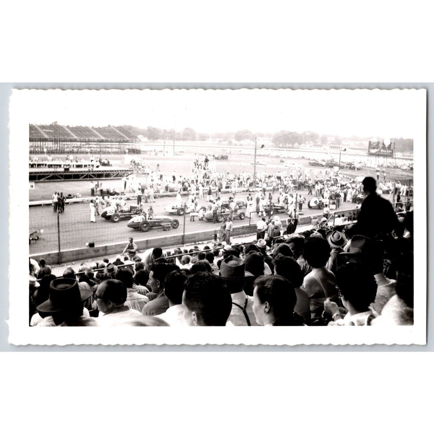 4 Race Car Photos c1940's-50's? Cars 44 99 Track ? Stands 3.5" x 5 7.5"