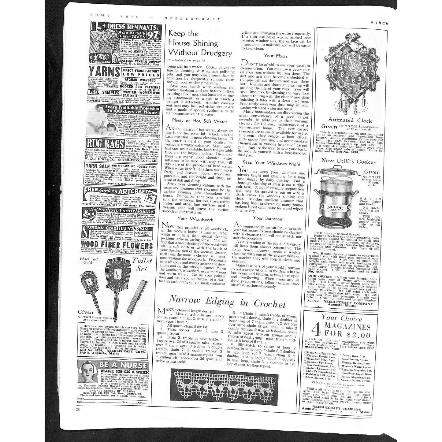 Home Arts Needlecraft Magazine March 1938 34pp Tons of Ads Good Condition
