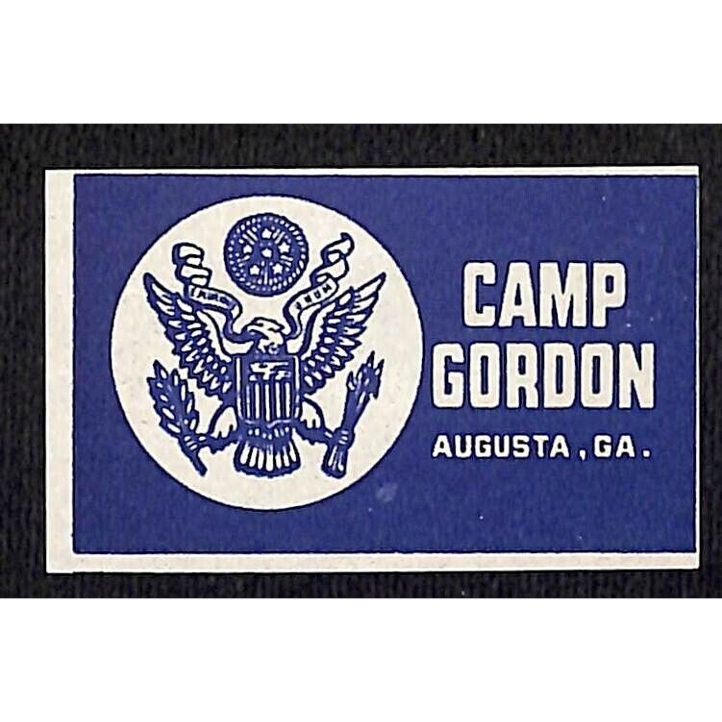 Camp Gordon Augusta, GA WWII Matchbox Label Cut* VGC U.S. Seal