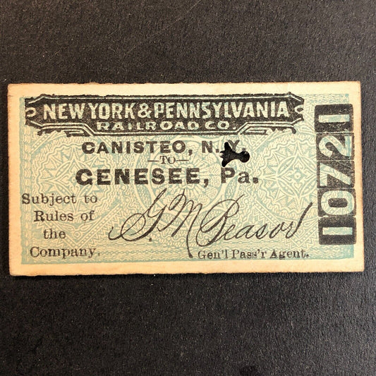 New York & Pennsylvania Railroad July 4 1917 Genesee, PA Ticket #10721