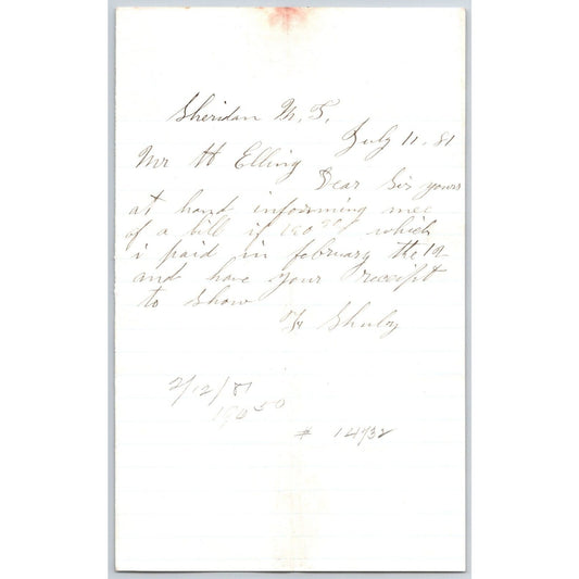 1881 ?? Shultz Sheridan, MT ALS to Henry Elling* re: $190.50 Payment