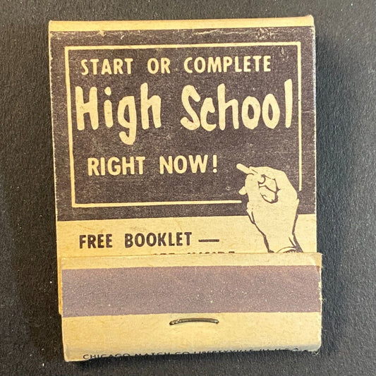 High School Diploma Mail Order Course c1950's-63 Full Matchbook VGC