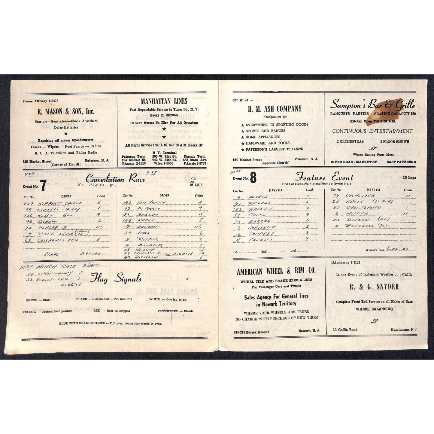 Hinchliffe Stadium Midget Auto Races 10/1/1946 Program Len Fanelli 4pp Scarce