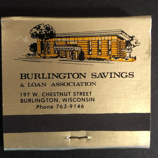Burlington Savings & Loan Wisconsin c1970's-80's Full Matchbook