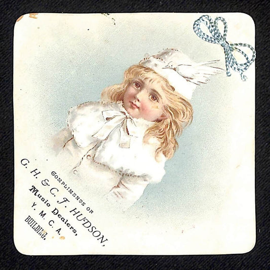 G.H. & C.J. Hudson Music Dealers YMCA Burlington, VT Victorian Trade Card