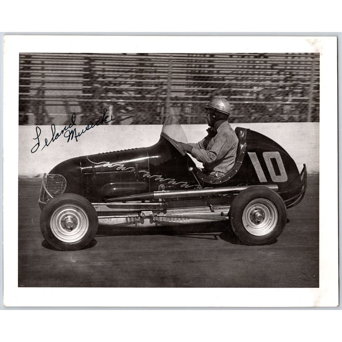 Leland Musick Drives Car #10 Signed c1940's 8"x10" Photo Stamped Gene Gauss