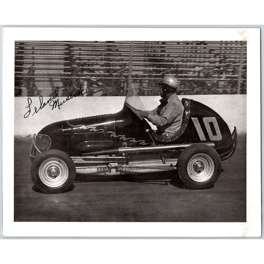 Leland Musick Drives Car #10 Signed c1940's 8"x10" Photo Stamped Gene Gauss