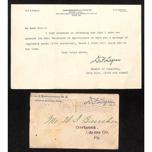 1904 York, PA Congressional Offices / U.S. House of Representatives Cover & TLS