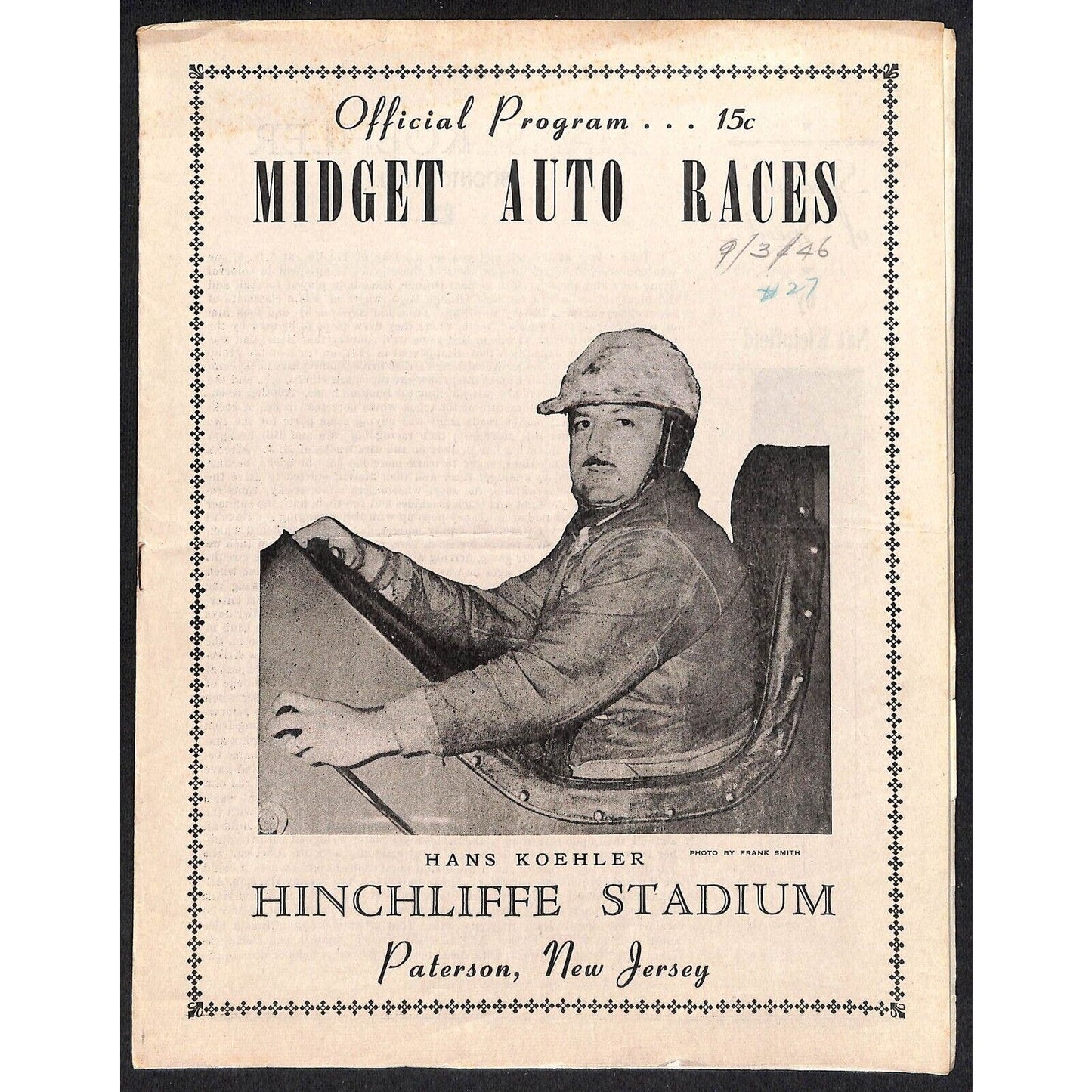 Hinchliffe Stadium Midget Auto Races 9/3/1946 Program Hans Koehler 4pp Scarce