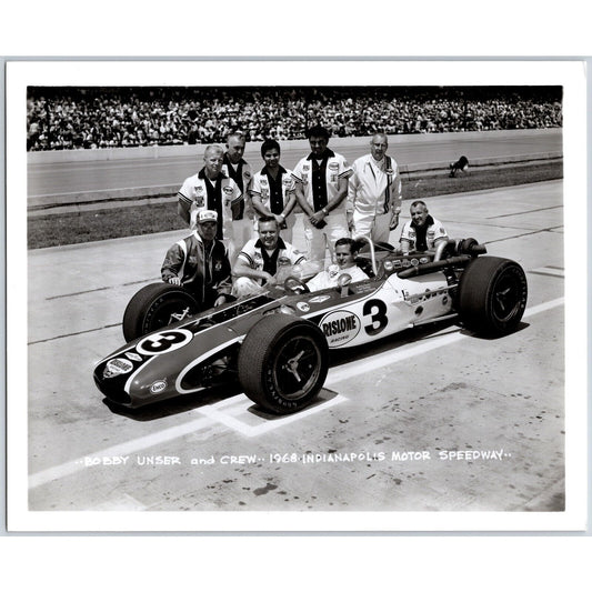 Bobby Unser & Crew 1968 Indianapolis Motor Speedway 8" x 10" Photo IMS Stamp VGC