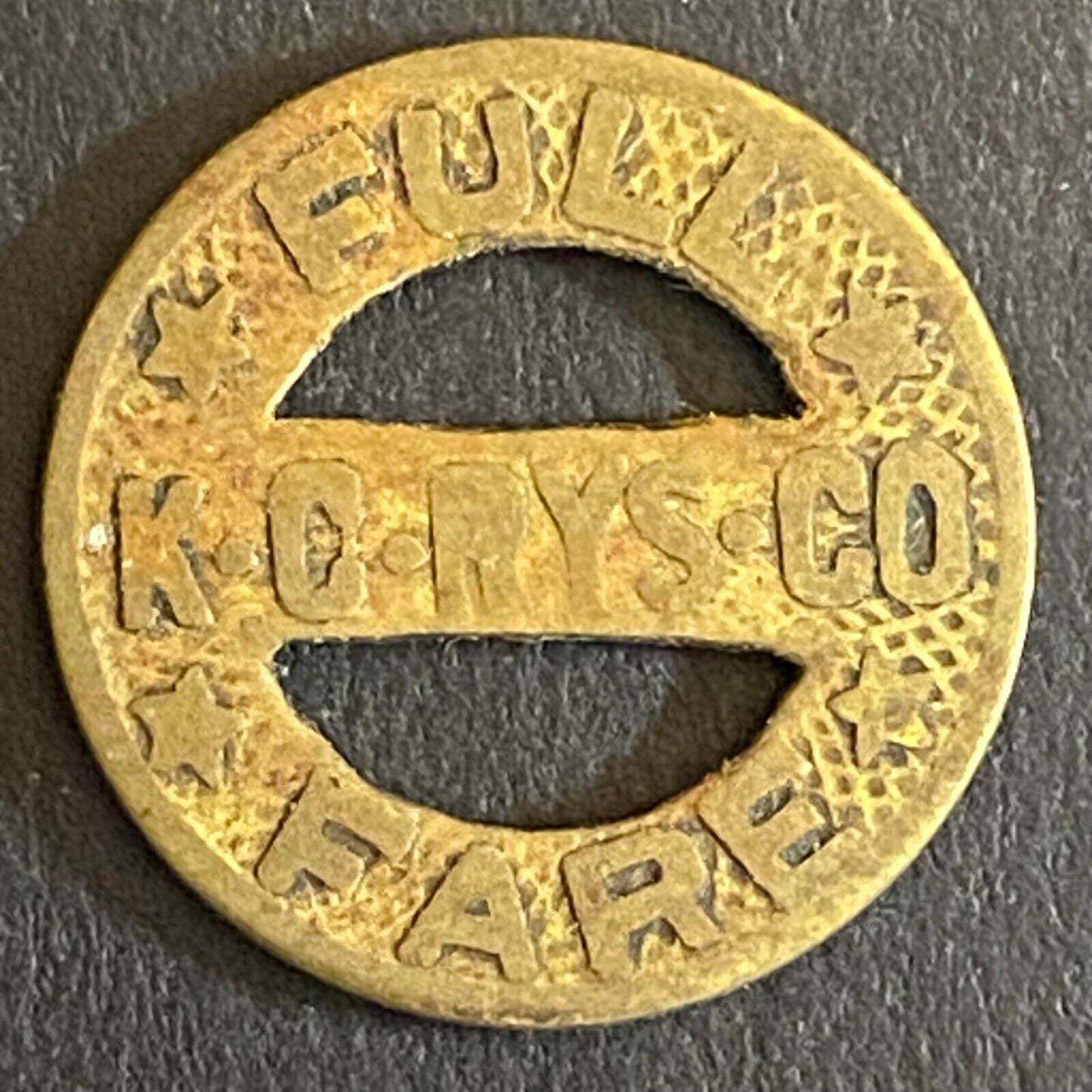 K.C. RYS. Co. (Kansas City) Full Fare Transit Token 16mm - w/ Wear