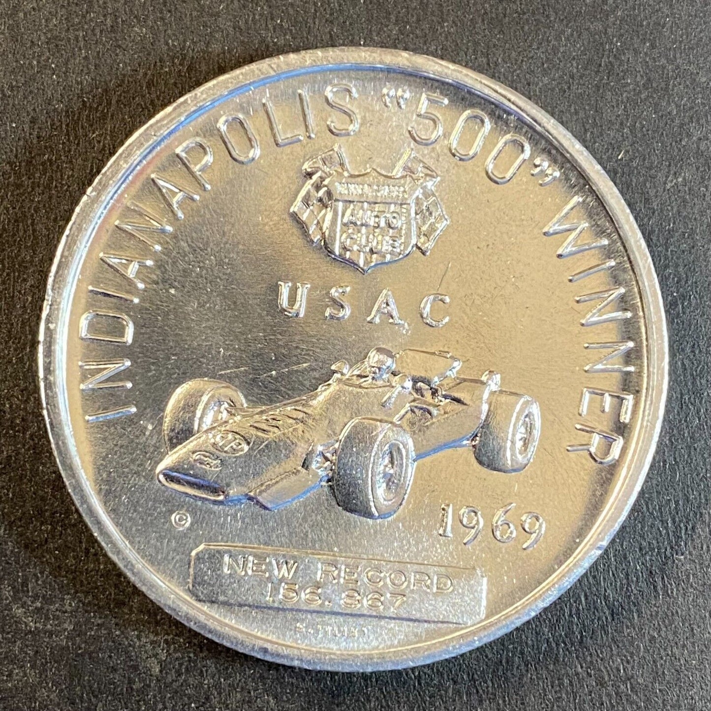 Mario Andretti 1969 Indy 500 Winner USAC Adams Mint Medallion 38m w/ Case VGC