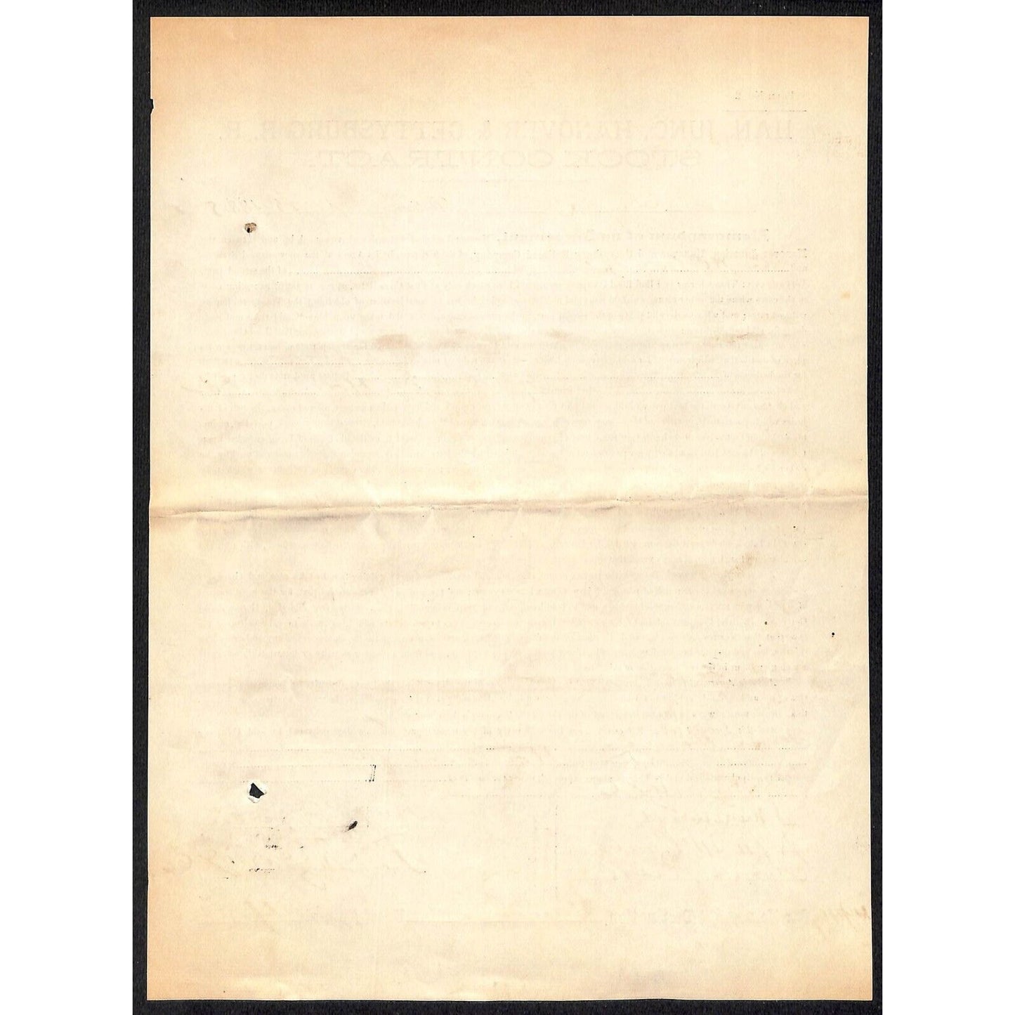 Hanover Junction, Hanover and Gettysburg Railroad 1885 Stock Contract 4 Horses