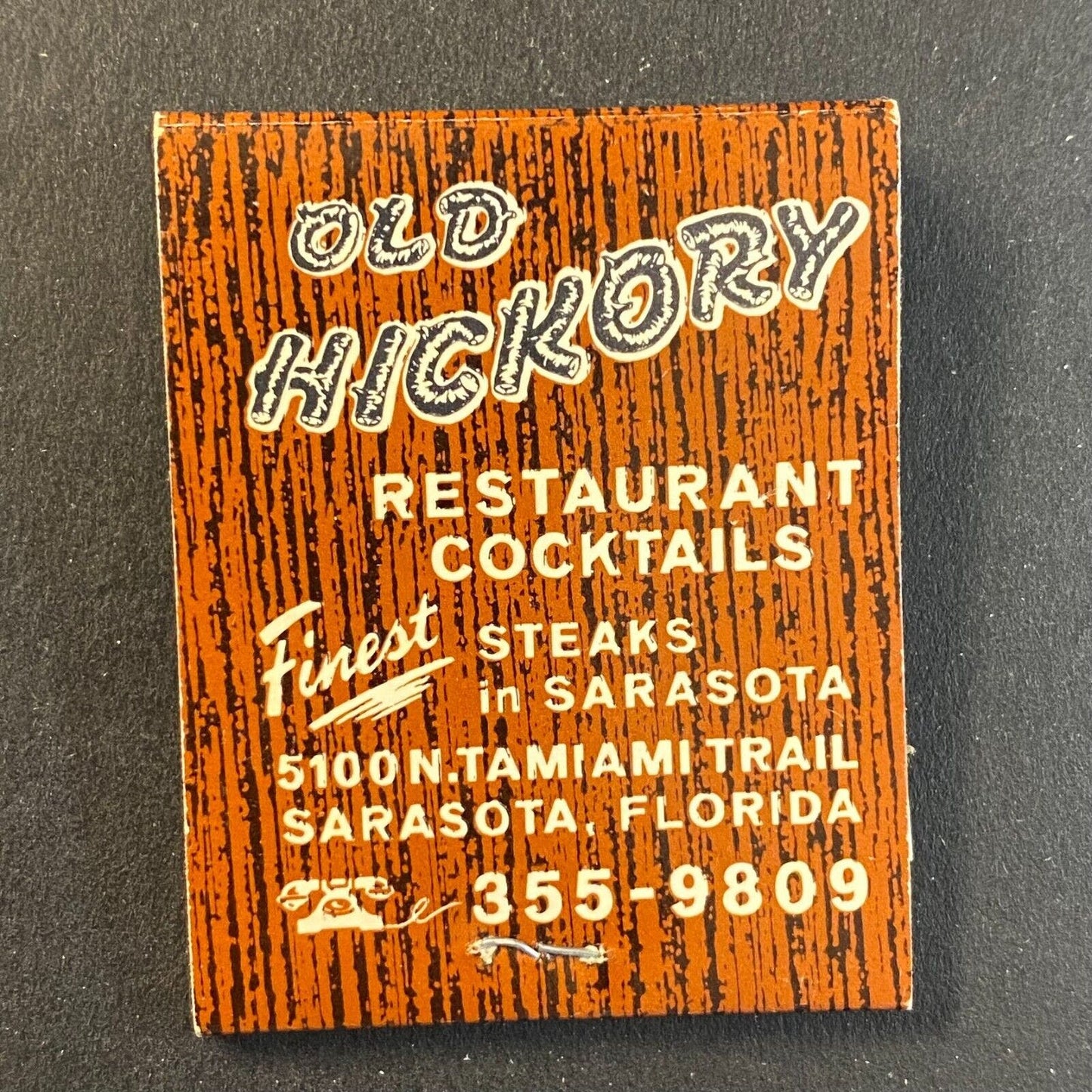 Old Hickory Restaurant Cocktails Sarasota 1960's-73 Full Matchbook
