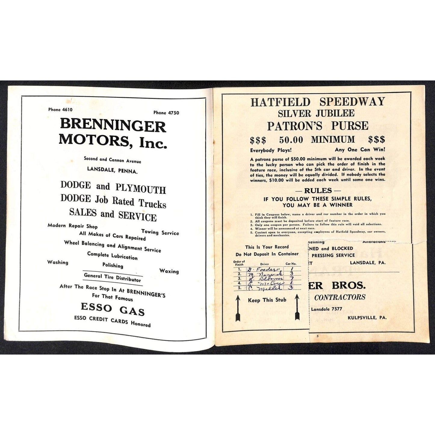 Hatfield Speedway 1950 ARDC Auto Racing Program Art Cross Cover 42pp* Scarce