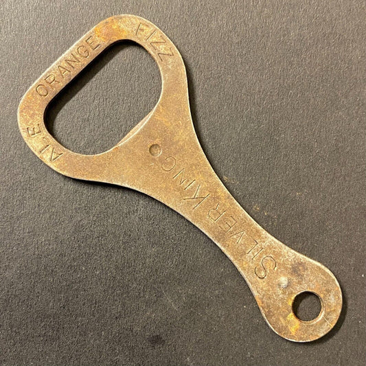 "Silver King Fizz" All Orange Vintage Steel Bottle Opener 3" c1930's Very Scarce
