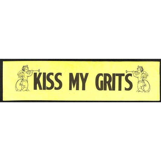 "Kiss My Grits" w/ Cherubs Blowing Horns c1970's-80's Bumper Sticker - VGC