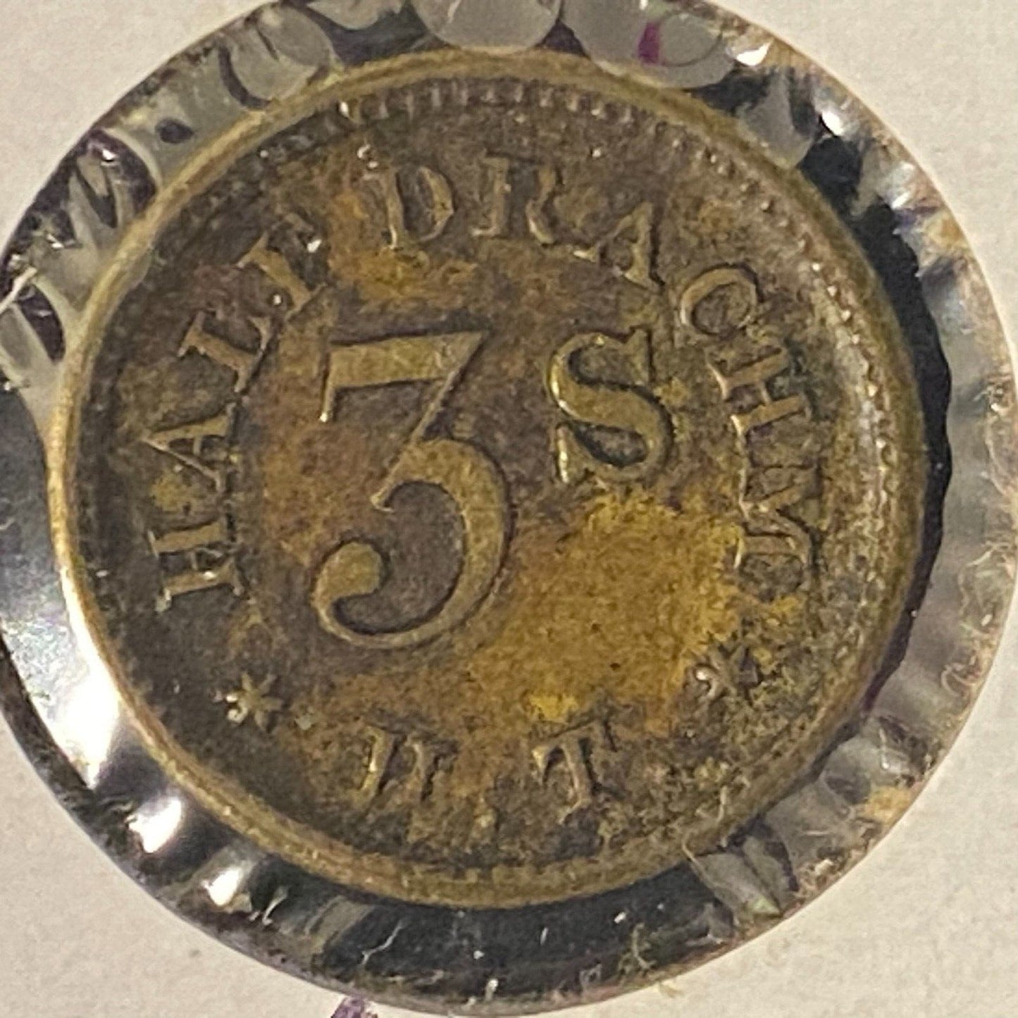 Half Drachm 3S H.T. (H. Troemner Phila.) Apothecary Weight Brass 15mm 1.9g