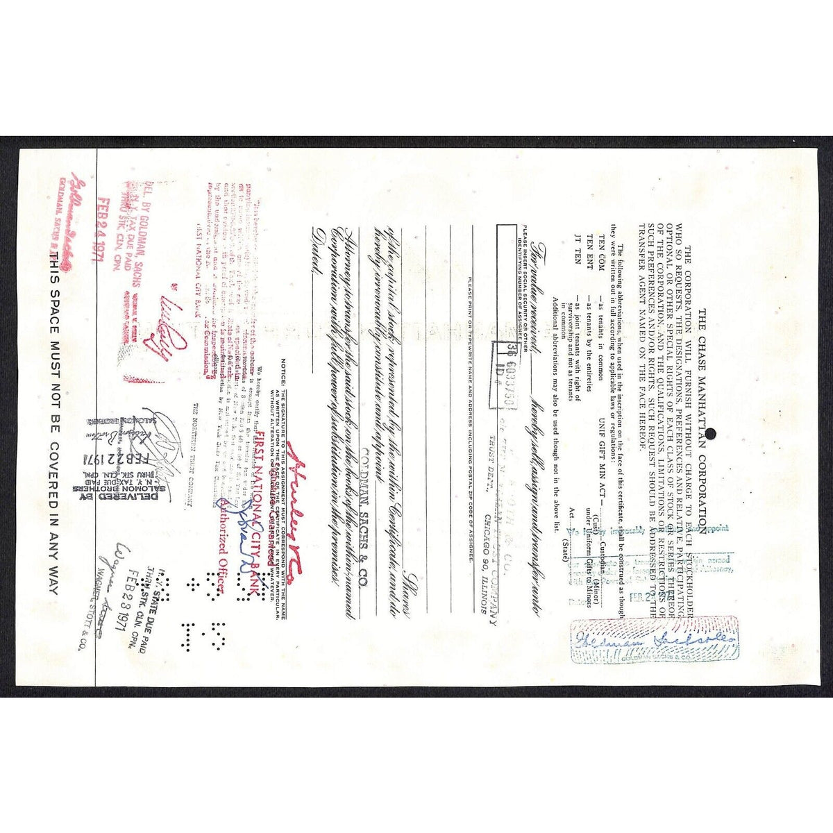Chase Manhattan Corp 1970 Stock Certificate Hurley & Co. Early Logo* VGC