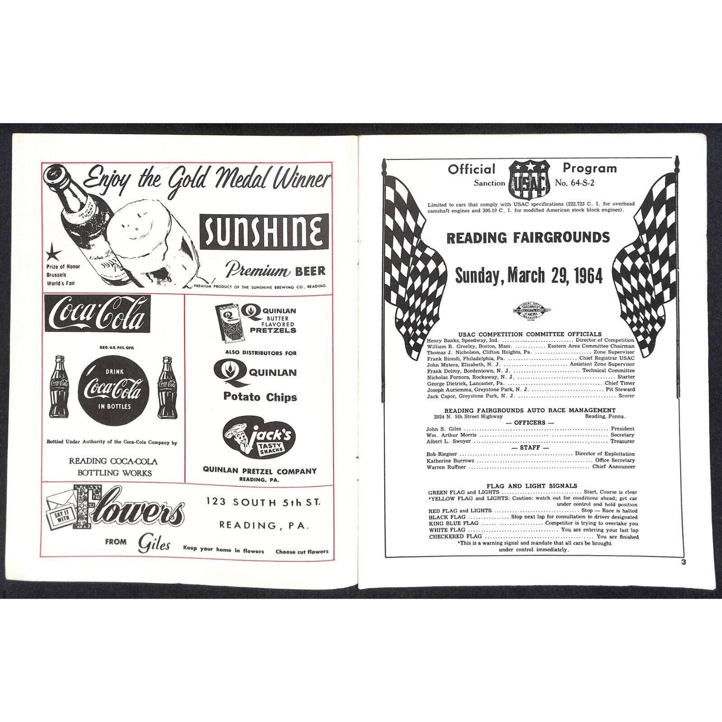 Reading Fairgrounds 1964 USAC Auto Race Program Sprint Car 8pp* Scarce