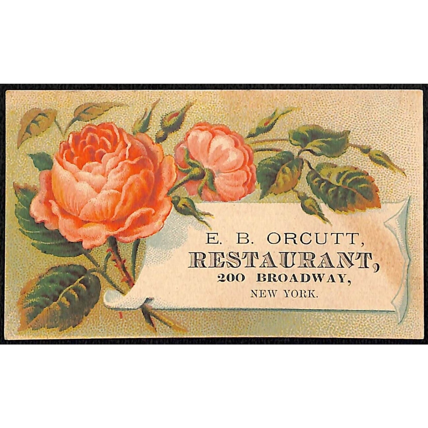 200 Broadway, NYC E.B. Orcutt Restaurant (Lunch Room) Victorian Trade Card - VGC