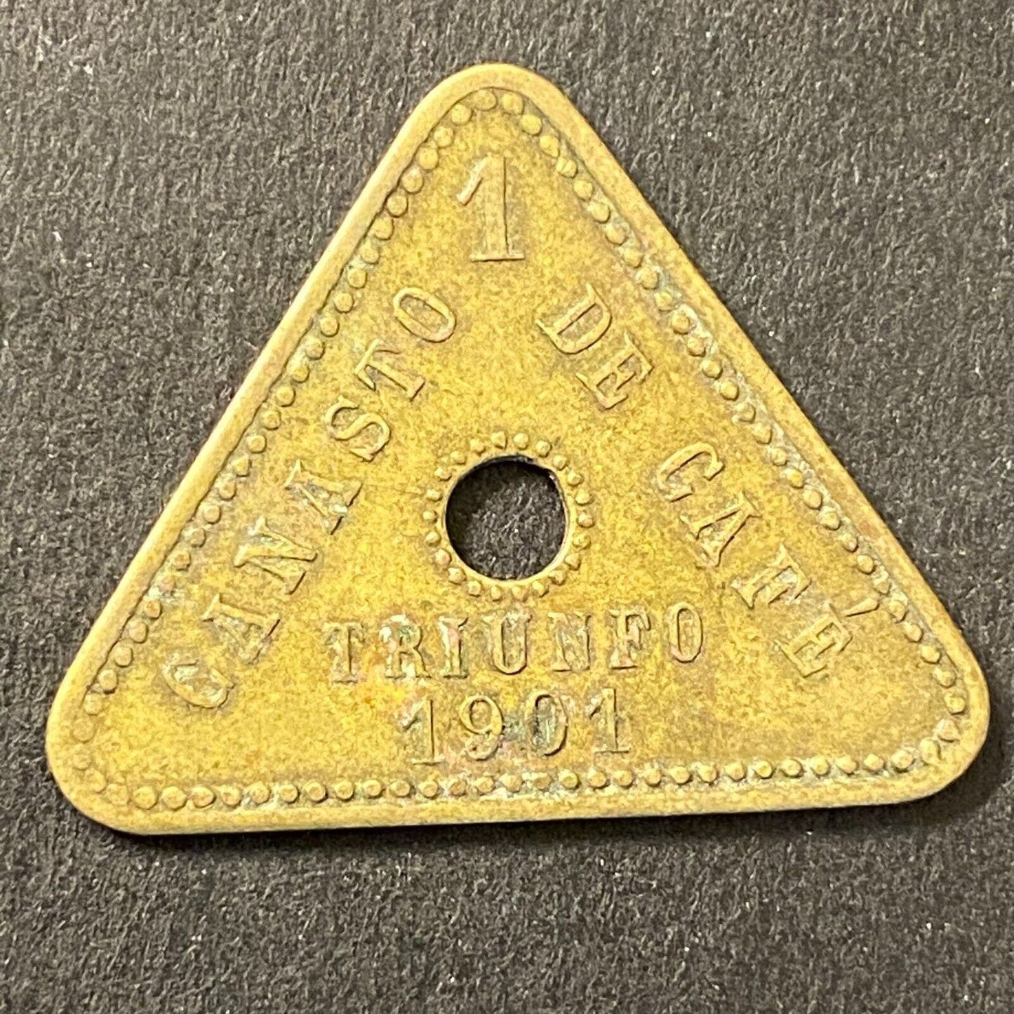 Triunfo Mexican Coffee Plantation Token 1901 Canasto Cafe "1" 26mm (#13)